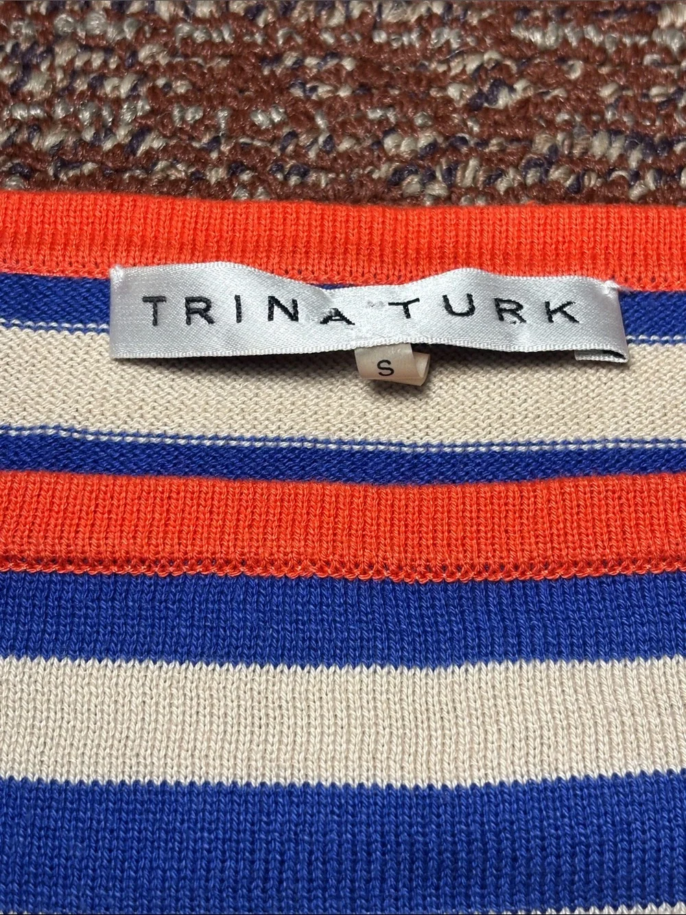 Trina Turk tunic sweater nautical strip boat neck preppy knit top 3/4 sleeve